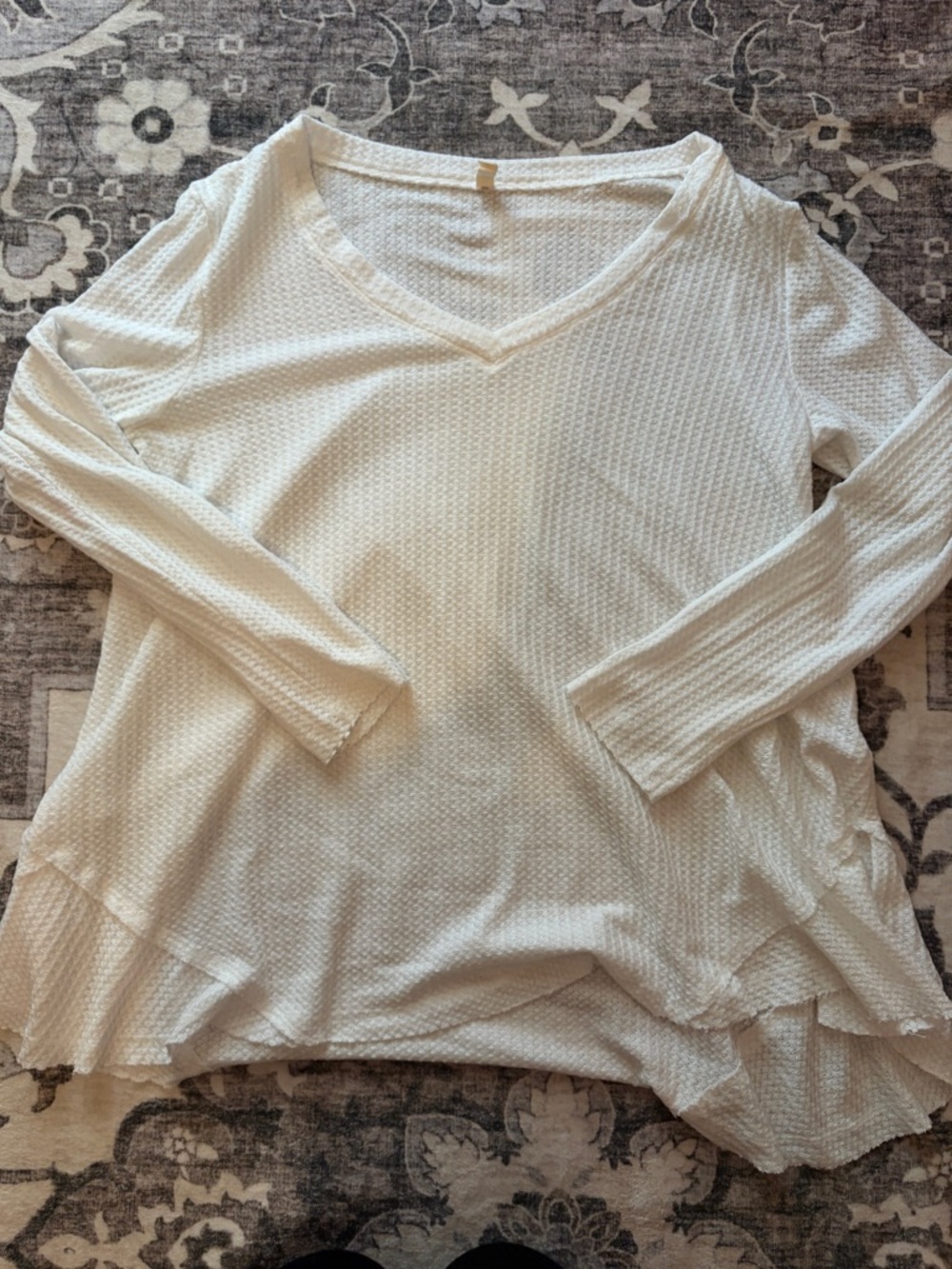 Wishlist Cream V-Neck Layered Waffle Knit Long Sleeve Top